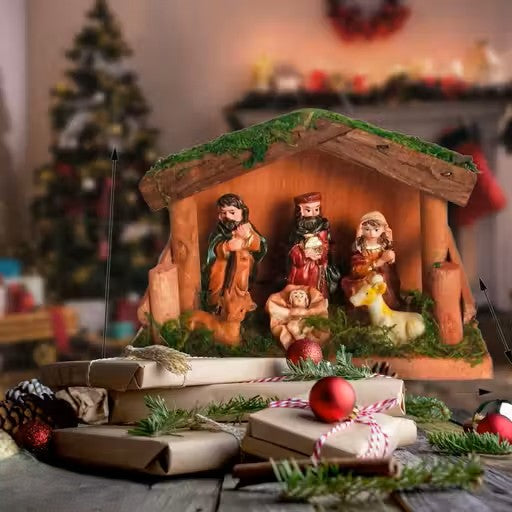 Wooden Crib table top set , Christmas Decor set