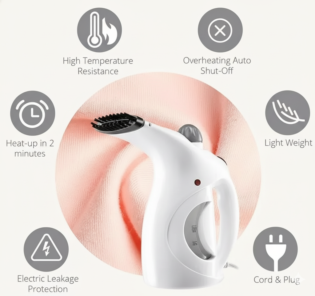 Portable Handheld Garment/Facial Vapor Steamer Iron Brush for Home and Travel Handy (Multicolour)