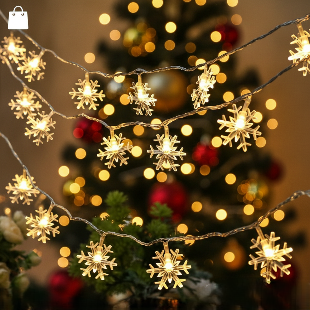 Snowflake String Light String Outdoor Waterproof House Decorative Light String Interior Decoration,Decorative Snowflake Lights for Christmas, Party (Warm White)