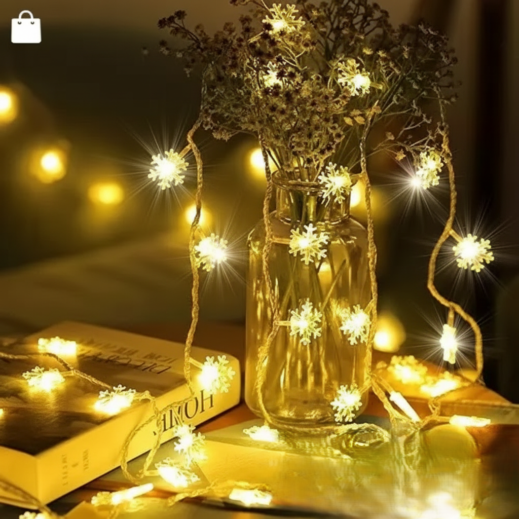 Snowflake String Light String Outdoor Waterproof House Decorative Light String Interior Decoration,Decorative Snowflake Lights for Christmas, Party (Warm White)