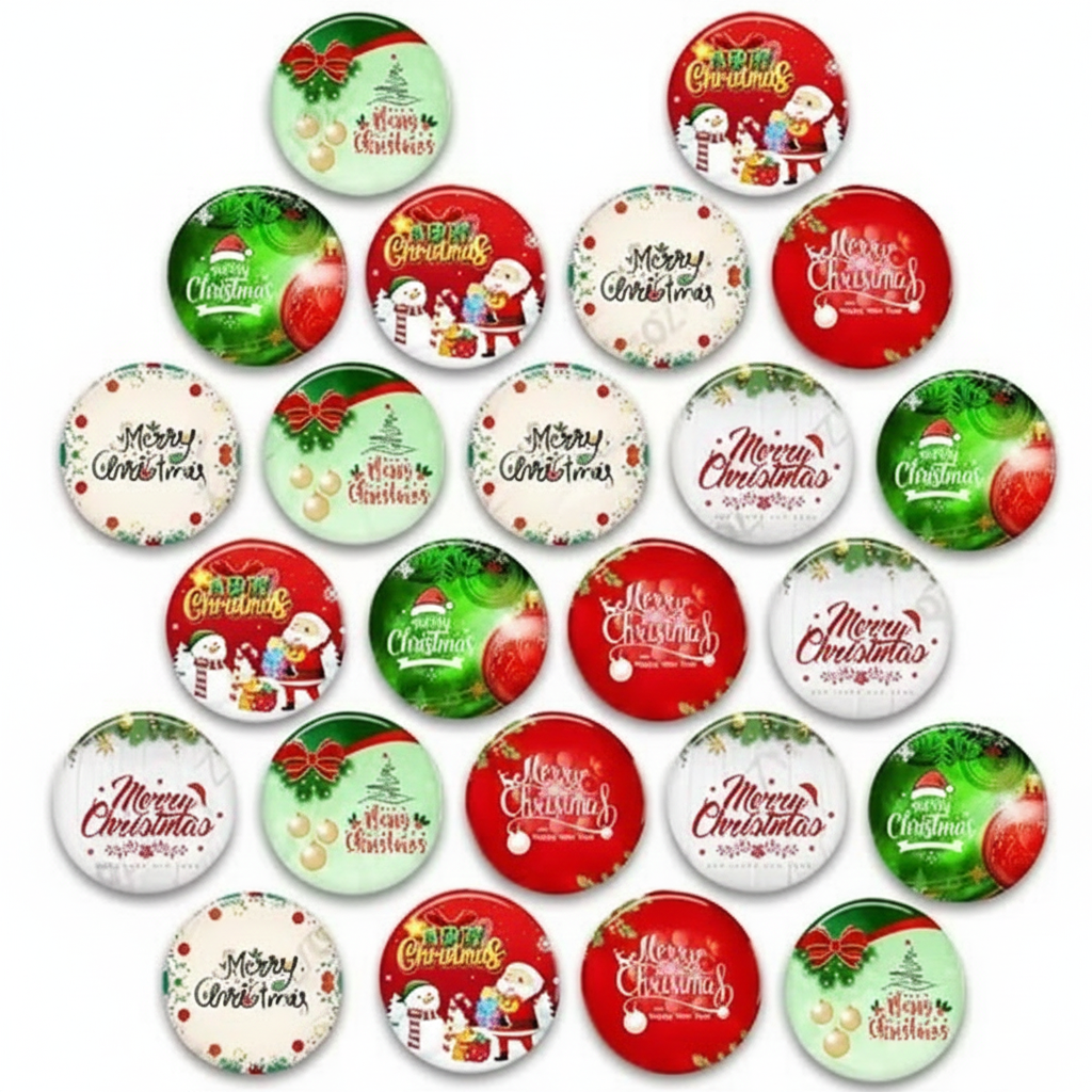 Christmas Badges for Christmas Party Celebration, Santa Christmas Badges for Kids & Adults - Festive Pin Christmas Badges Set (Pack Of 24)