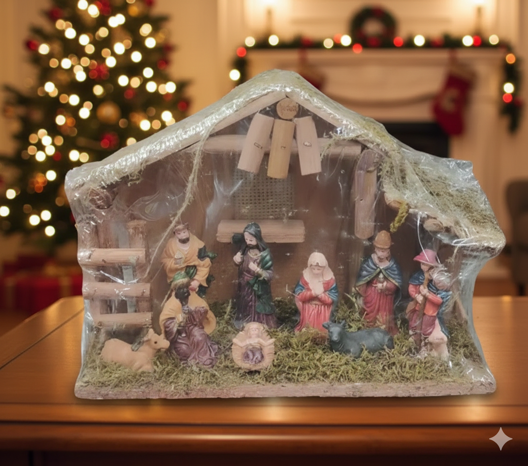 Nativity Set Crib for Home/Office Decorations (Brown) Crib Set Perfect for Christmas Gifting Decor (Pack - Mary, Joseph, Baby Jesus, Angel, 3 Wise Men, Shepherd, Animals