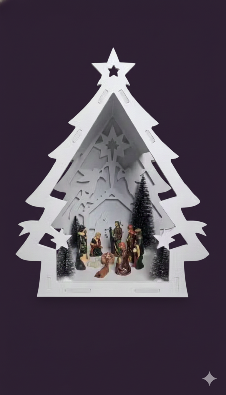 Complete Christmas Tree Nativity Scene Set (Crib, Figures & tree)