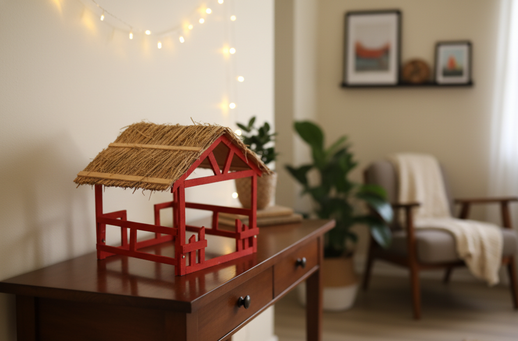 Eco-Friendly PVC Crib – Straw Roof Nativity Stable /Crib for Christmas Home & Church Display (Size 50*36*45cm)