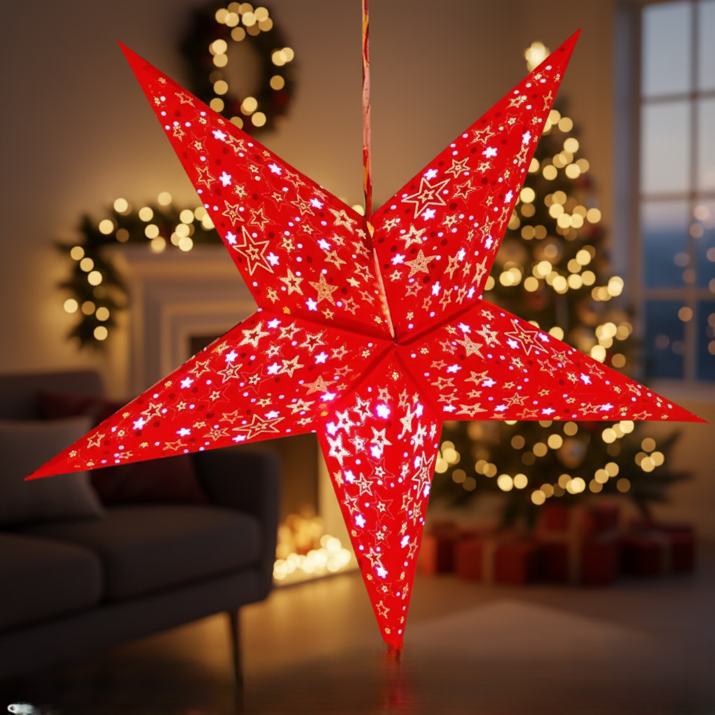 Beautiful Hanging Star | Decorative Star for Home & Office for Christmas -Décor Red - 12 Inch