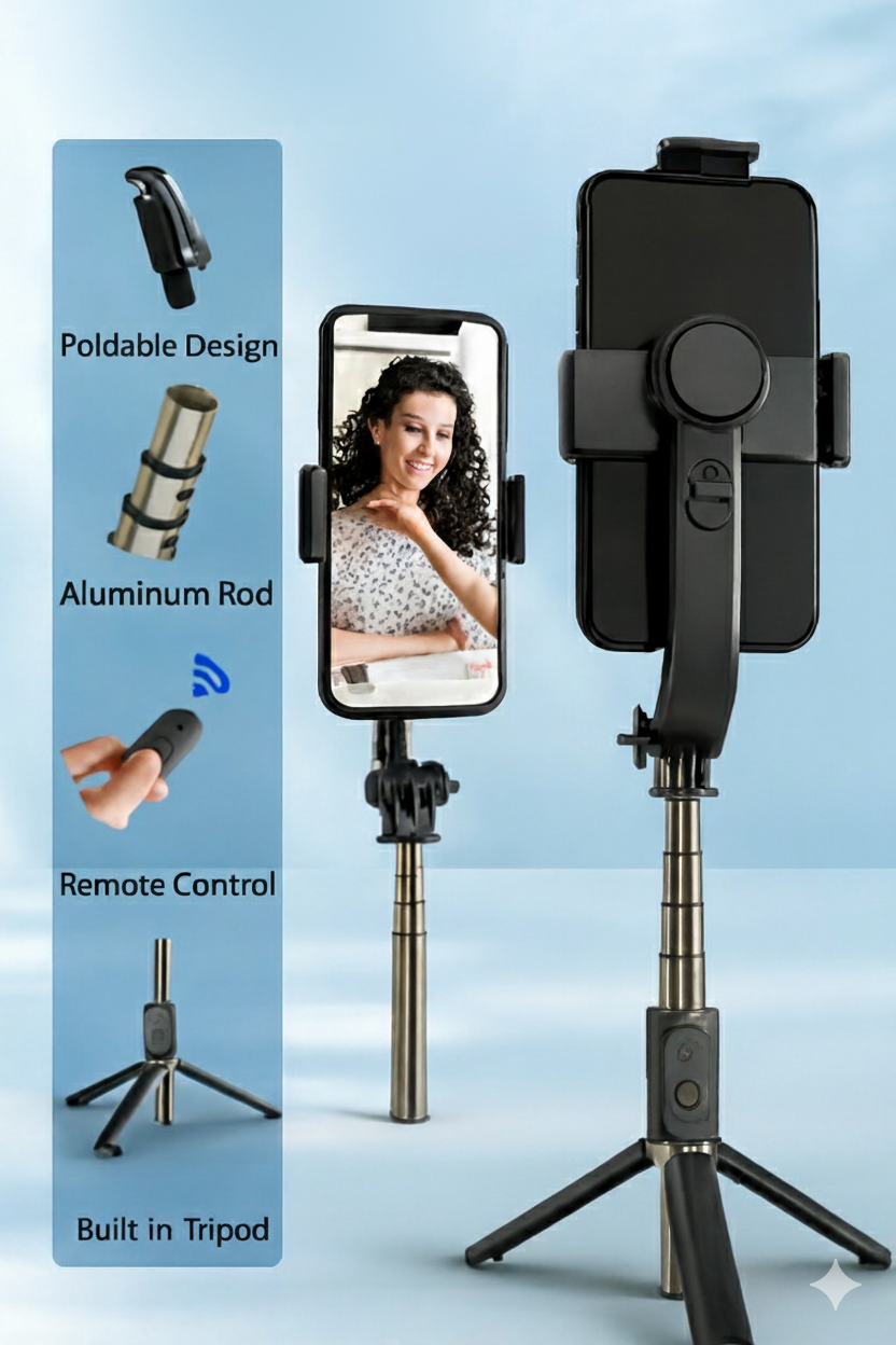 Gimbal Stabilizer (Anti Shake) and Selfie Stick Tripod