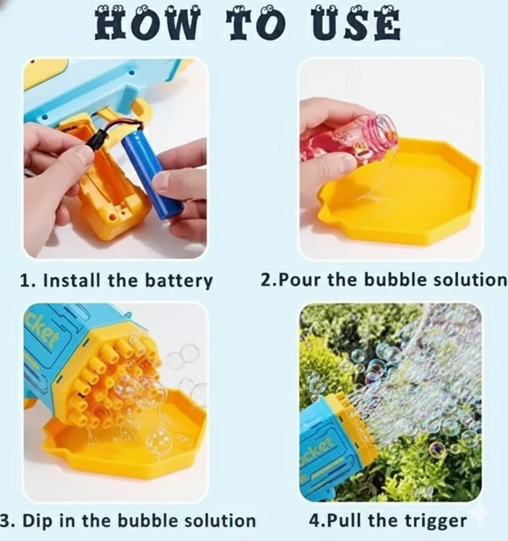 Bubble Gun Machine Kids Automatic Soap Based Bubble Blower