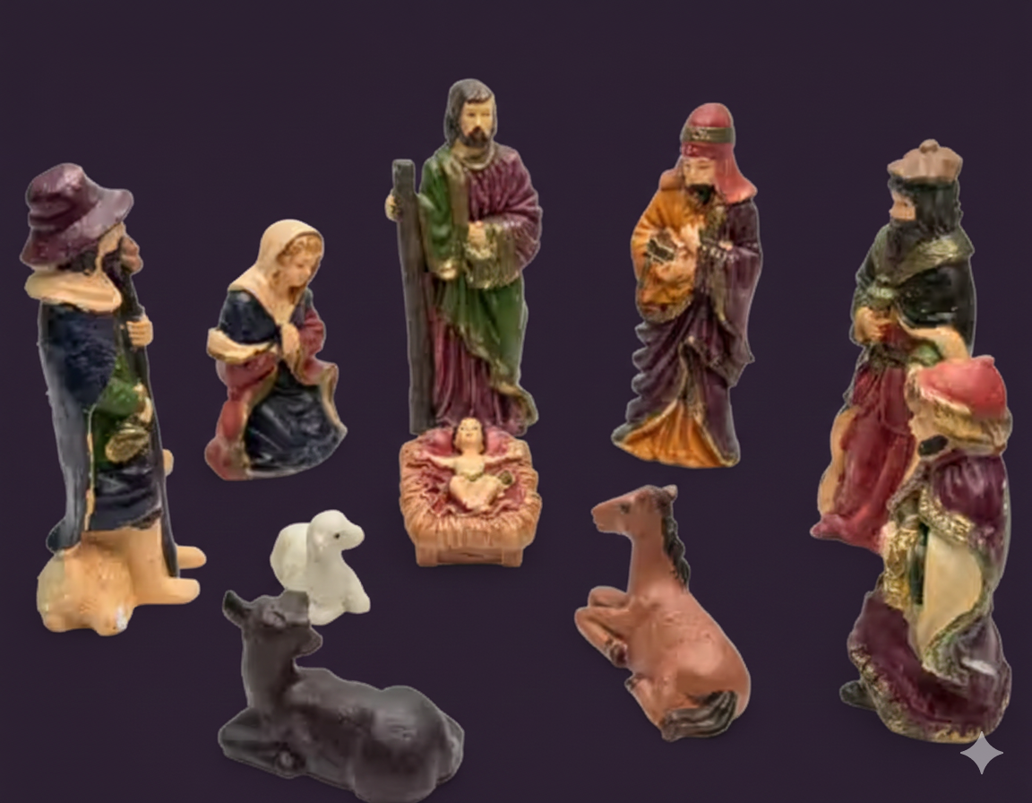 Complete Christmas Tree Nativity Scene Set (Crib, Figures & tree)