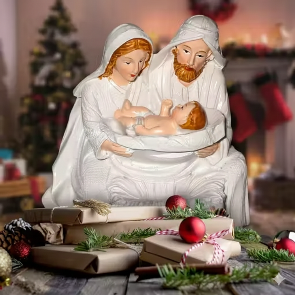 White Nativity statue of Baby Jesus, Mother Mary and Father Joseph for Christmas Decoration