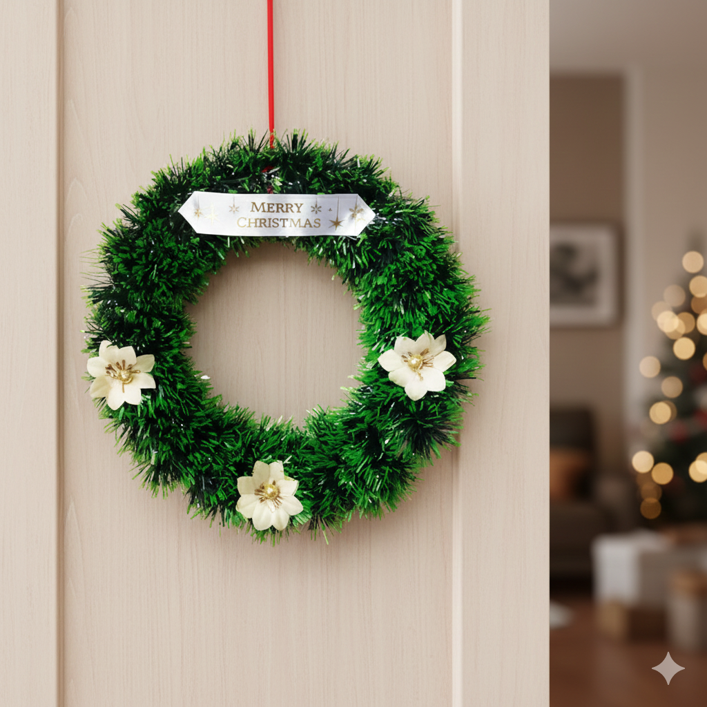 Christmas Wreath for front door/Wall Hanging/Decoration for Xmas Party/Christmas Decorations for Home/Gifts/Wreath - (Black Pine, 10 Inch)