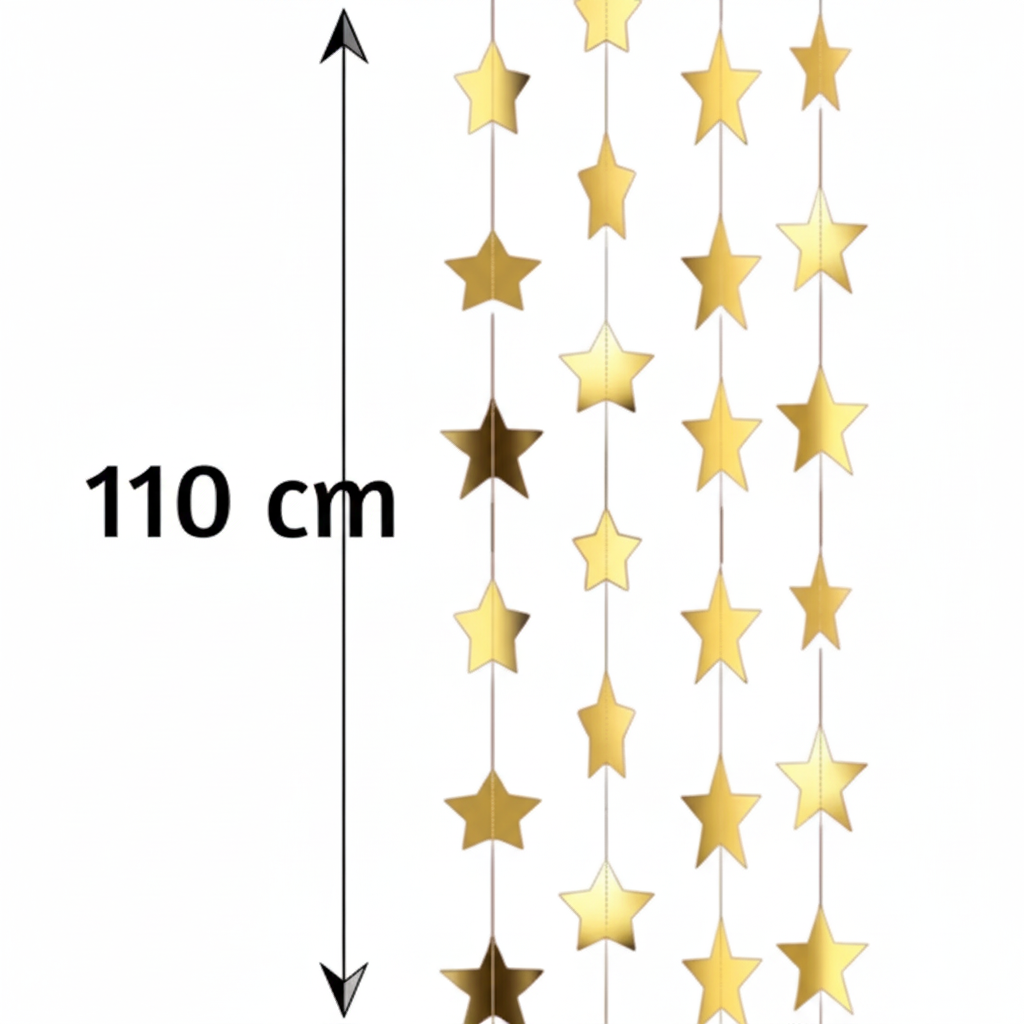 Christmas Decoration Golden Star Paper Frills Set of 4 Pieces | Hanging Garland Decoration, 110 cm
