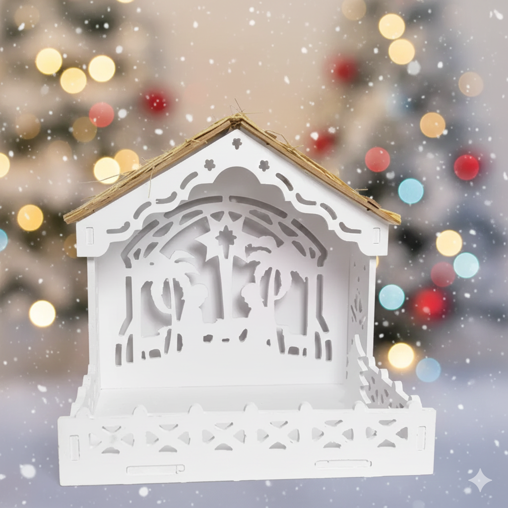 Nativity Scene with Straw Roof