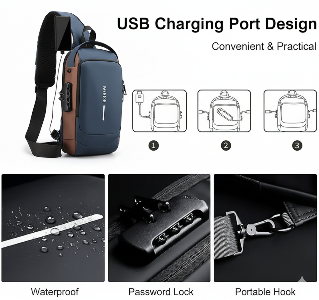 Premium Sling Bag for Men & Women with USB Charging port