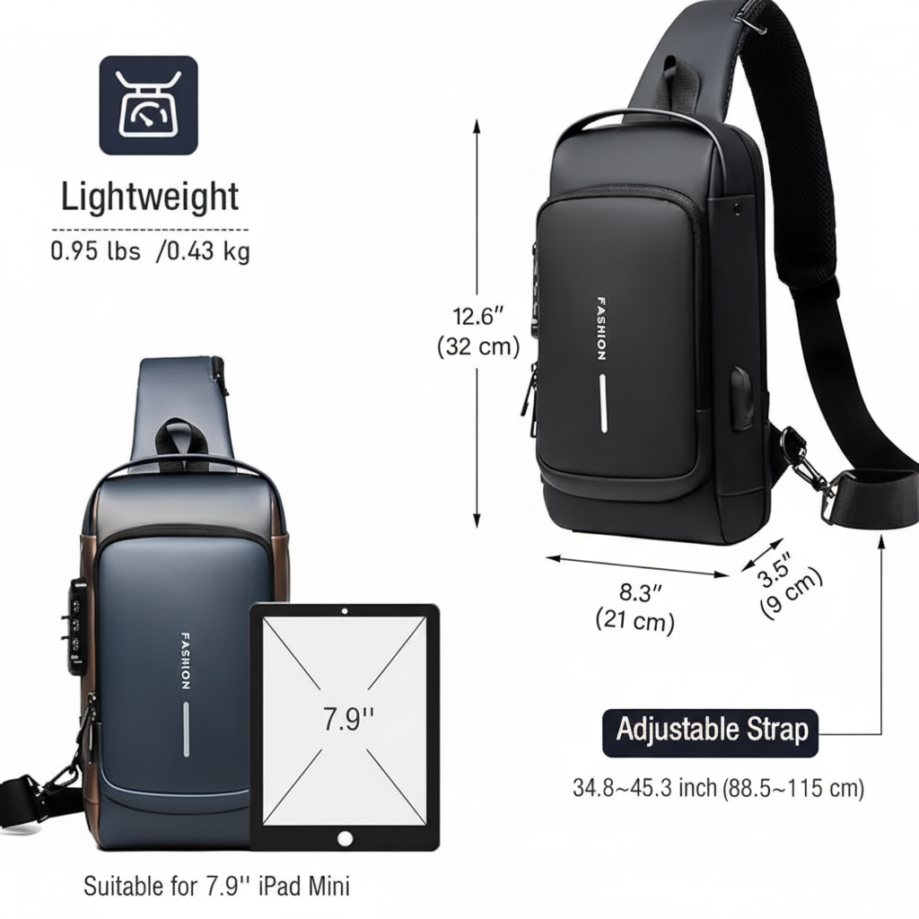 Premium Sling Bag for Men & Women with USB Charging port