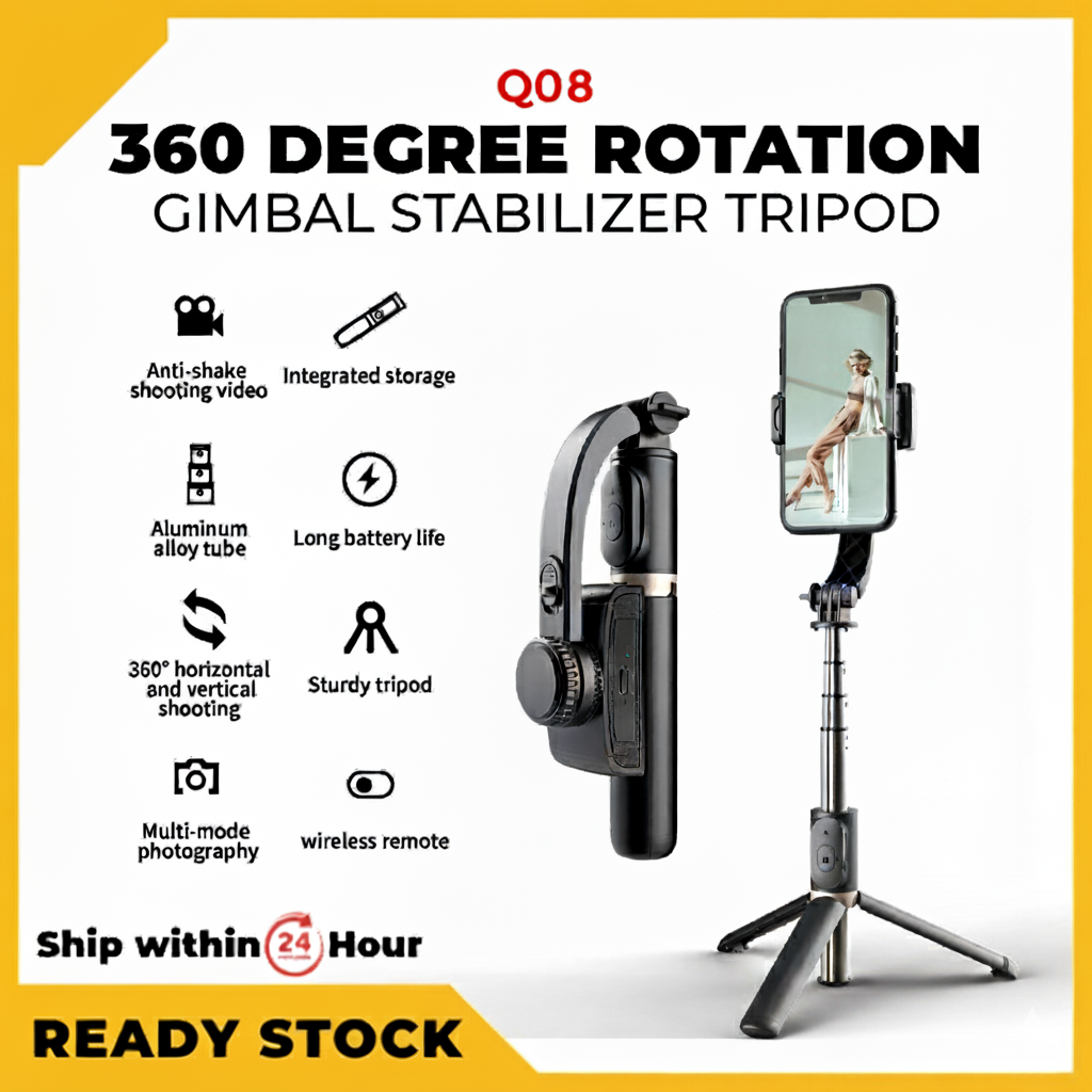 Gimbal Stabilizer (Anti Shake) and Selfie Stick Tripod