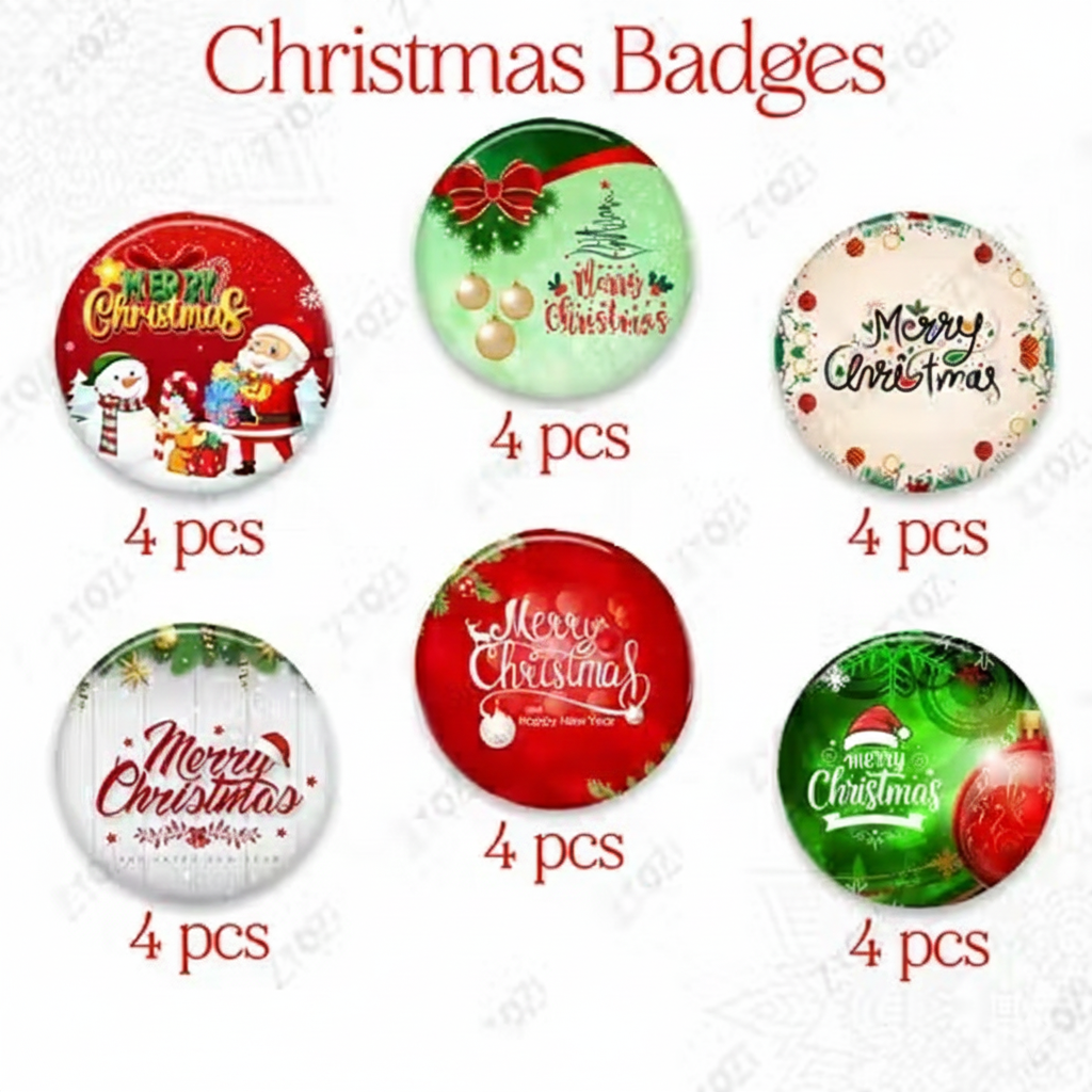 Christmas Badges for Christmas Party Celebration, Santa Christmas Badges for Kids & Adults - Festive Pin Christmas Badges Set (Pack Of 24)