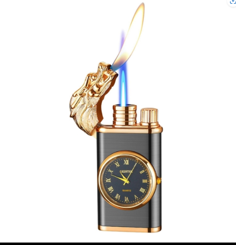 Magic Dual Flame Dragon Lighter with clock