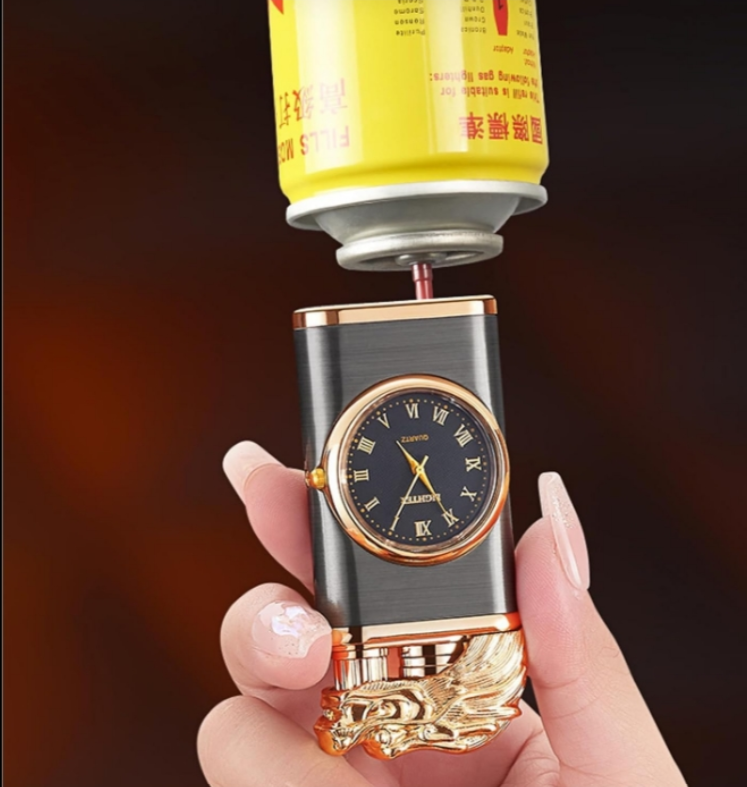 Magic Dual Flame Dragon Lighter with clock