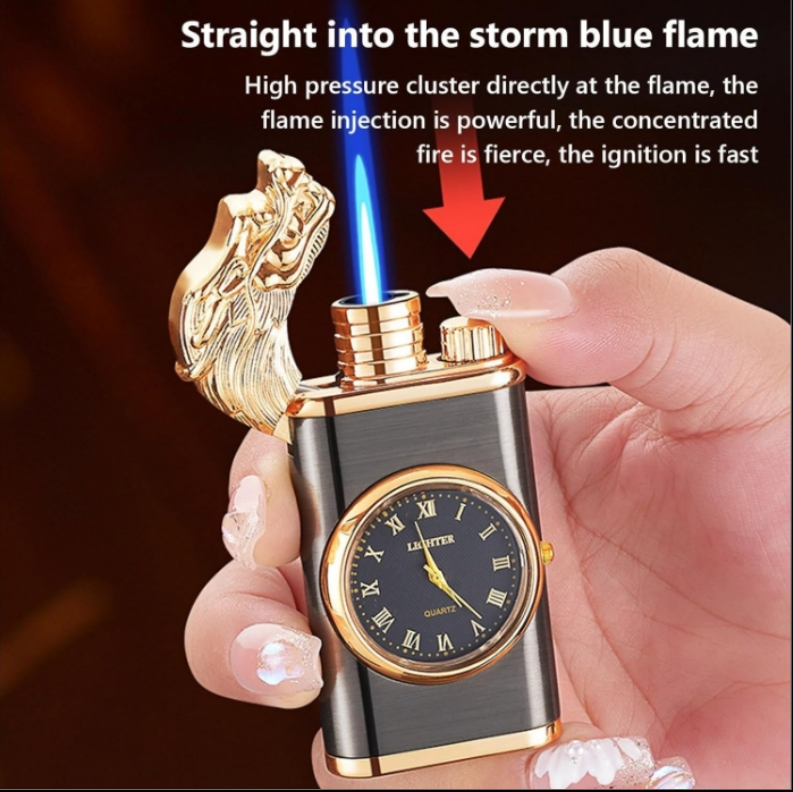 Magic Dual Flame Dragon Lighter with clock