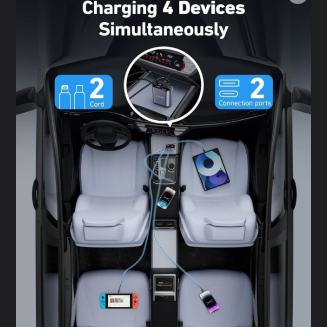 Premium 120W Fast Car Charger with FREE Solar Rotating Car Dashboard Air Freshener/Perfume Diffuser with perfume