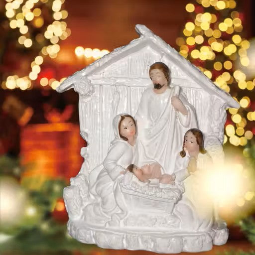 White Christmas Nativity Statue