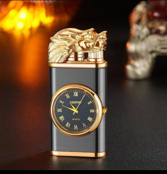 Magic Dual Flame Dragon Lighter with clock