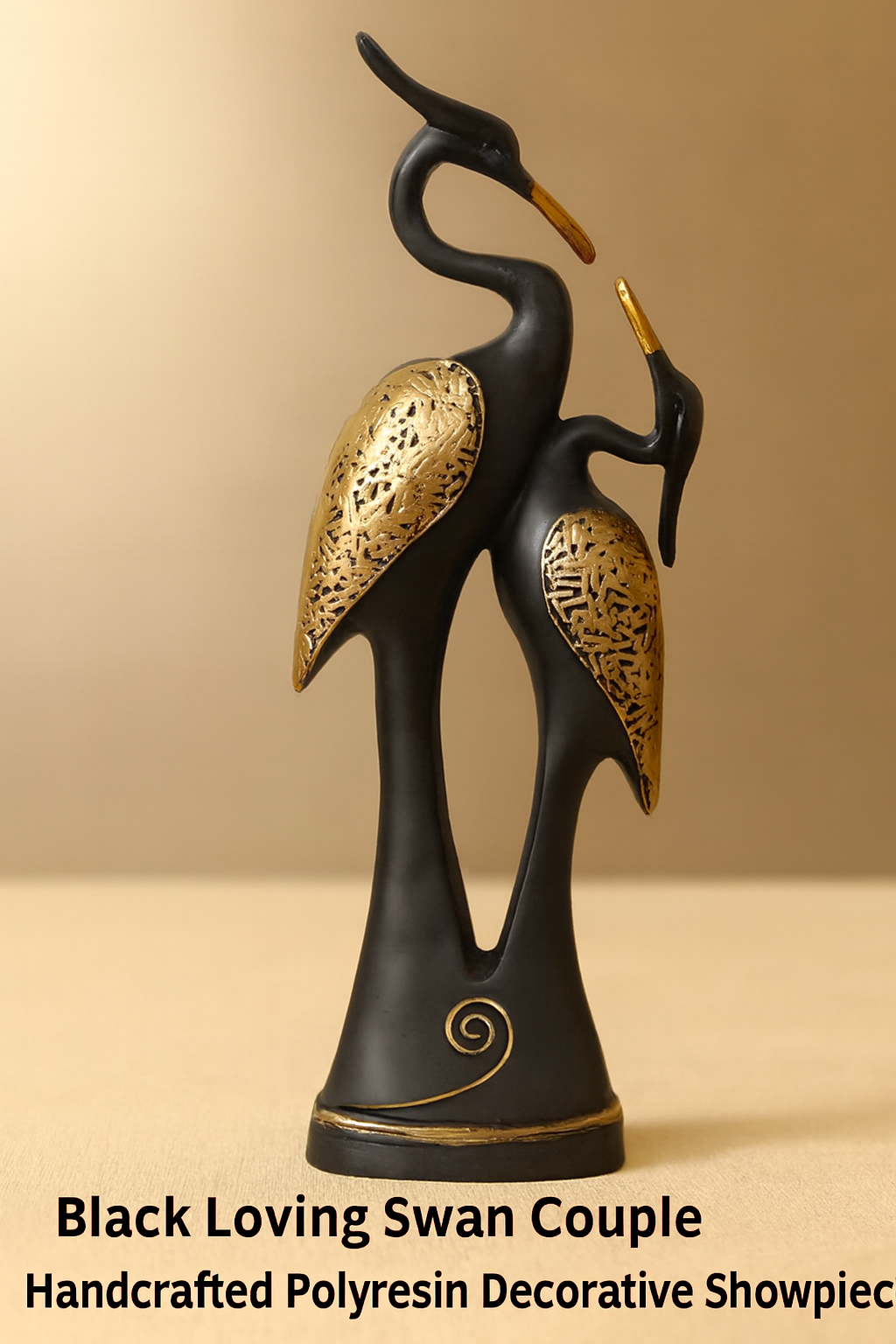 Black Loving Swan Couple Handcrafted Polyresin Decorative Showpiece