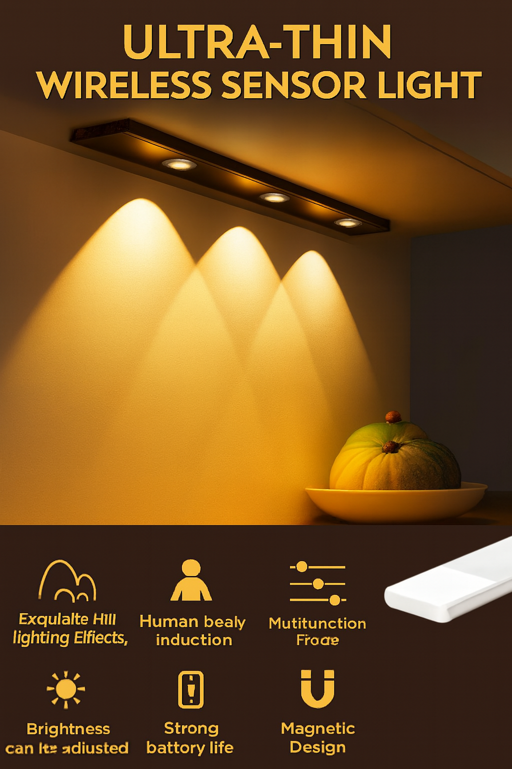 LED PIR Motion Sensor Cabinet light with USB Rechargeable