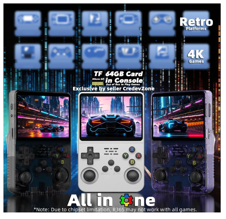 R36S Retro Handheld Game Console With 64G 3.5 Inch IPS Screen Built-In 20000+ Classic Games Open Source Linux System Portable Pocket Video Player With 3200Mah Batter